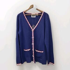 Vintage Storybook Knits Cardigan Sweater Fourth Of July Flag Eagle Patriotic LG